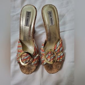 Steve Madden Lillyy sz 8 fabric & leather, slip on cork wedge
